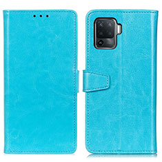 Leather Case Stands Flip Cover Holder A06D for Oppo Reno5 F Sky Blue