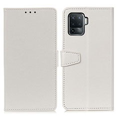 Leather Case Stands Flip Cover Holder A06D for Oppo Reno5 Lite White