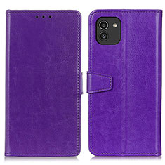 Leather Case Stands Flip Cover Holder A06D for Samsung Galaxy A03 Purple