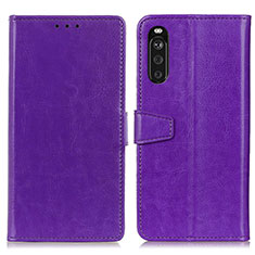 Leather Case Stands Flip Cover Holder A06D for Sony Xperia 10 III SO-52B Purple