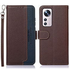 Leather Case Stands Flip Cover Holder A06D for Xiaomi Mi 12 Pro 5G Brown
