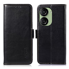 Leather Case Stands Flip Cover Holder A07D for Asus ZenFone 10 Black