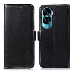 Leather Case Stands Flip Cover Holder A07D for Huawei Honor 90 Lite 5G Black