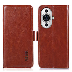 Leather Case Stands Flip Cover Holder A07D for Huawei Nova 11 Pro Brown