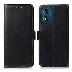 Leather Case Stands Flip Cover Holder A07D for Motorola Moto E13 Black