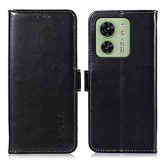 Leather Case Stands Flip Cover Holder A07D for Motorola Moto Edge (2023) 5G Black