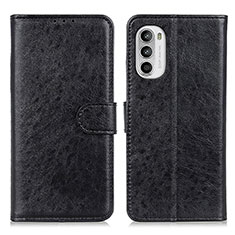 Leather Case Stands Flip Cover Holder A07D for Motorola MOTO G52 Black