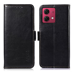 Leather Case Stands Flip Cover Holder A07D for Motorola Moto G84 5G Black