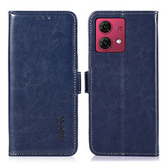 Leather Case Stands Flip Cover Holder A07D for Motorola Moto G84 5G Blue