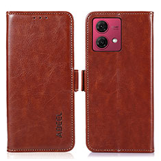 Leather Case Stands Flip Cover Holder A07D for Motorola Moto G84 5G Brown