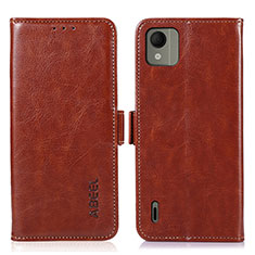 Leather Case Stands Flip Cover Holder A07D for Nokia C110 Brown