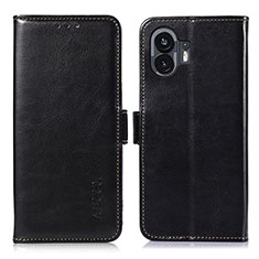 Leather Case Stands Flip Cover Holder A07D for Nothing Phone 2 Black