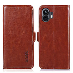 Leather Case Stands Flip Cover Holder A07D for Nothing Phone 2 Brown