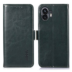 Leather Case Stands Flip Cover Holder A07D for Nothing Phone 2 Green