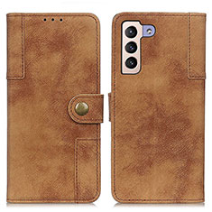 Leather Case Stands Flip Cover Holder A07D for Samsung Galaxy S21 5G Brown