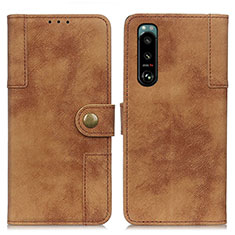 Leather Case Stands Flip Cover Holder A07D for Sony Xperia 5 III SO-53B Brown