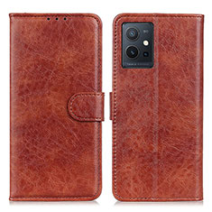 Leather Case Stands Flip Cover Holder A07D for Vivo iQOO Z6 5G Brown