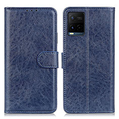 Leather Case Stands Flip Cover Holder A07D for Vivo Y21 Blue