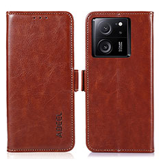 Leather Case Stands Flip Cover Holder A07D for Xiaomi Mi 13T Pro 5G Brown