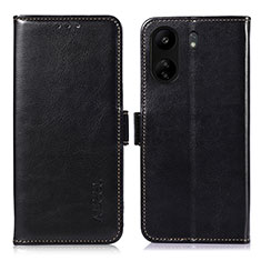 Leather Case Stands Flip Cover Holder A07D for Xiaomi Poco C65 Black