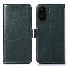 Leather Case Stands Flip Cover Holder A07D for Xiaomi Redmi 13C Green