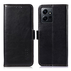 Leather Case Stands Flip Cover Holder A07D for Xiaomi Redmi Note 12 4G Black