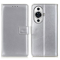 Leather Case Stands Flip Cover Holder A08D for Huawei Nova 11 Pro Silver