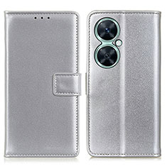 Leather Case Stands Flip Cover Holder A08D for Huawei Nova 11i Silver