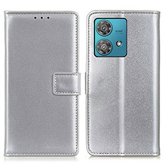 Leather Case Stands Flip Cover Holder A08D for Motorola Moto Edge 40 Neo 5G Silver