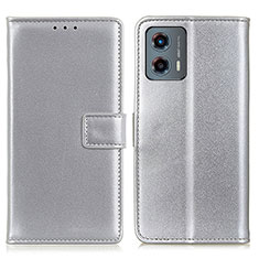 Leather Case Stands Flip Cover Holder A08D for Motorola Moto G 5G (2023) Silver