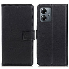 Leather Case Stands Flip Cover Holder A08D for Motorola Moto G14 Black