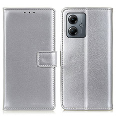 Leather Case Stands Flip Cover Holder A08D for Motorola Moto G14 Silver