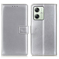 Leather Case Stands Flip Cover Holder A08D for Motorola Moto G54 5G Silver