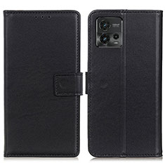 Leather Case Stands Flip Cover Holder A08D for Motorola Moto G72 Black