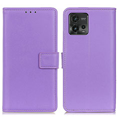 Leather Case Stands Flip Cover Holder A08D for Motorola Moto G72 Purple