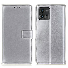 Leather Case Stands Flip Cover Holder A08D for Motorola Moto G72 Silver