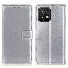 Leather Case Stands Flip Cover Holder A08D for Motorola Moto X40 5G Silver