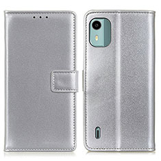 Leather Case Stands Flip Cover Holder A08D for Nokia C12 Pro Silver