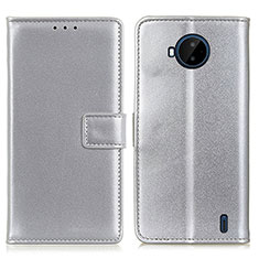 Leather Case Stands Flip Cover Holder A08D for Nokia C20 Plus Silver