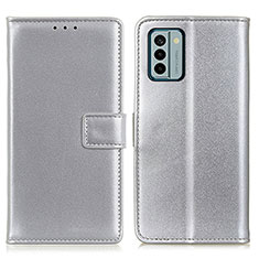 Leather Case Stands Flip Cover Holder A08D for Nokia G22 Silver