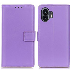 Leather Case Stands Flip Cover Holder A08D for Nothing Phone 2 Purple