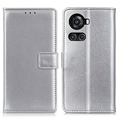 Leather Case Stands Flip Cover Holder A08D for OnePlus 10R 5G Silver