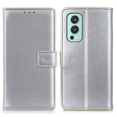 Leather Case Stands Flip Cover Holder A08D for OnePlus Nord 2 5G Silver