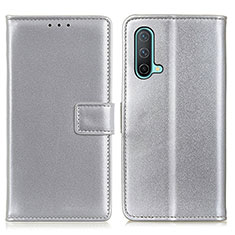 Leather Case Stands Flip Cover Holder A08D for OnePlus Nord CE 5G Silver