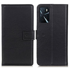 Leather Case Stands Flip Cover Holder A08D for Oppo A16 Black