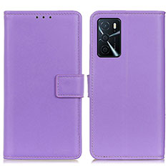 Leather Case Stands Flip Cover Holder A08D for Oppo A16 Purple