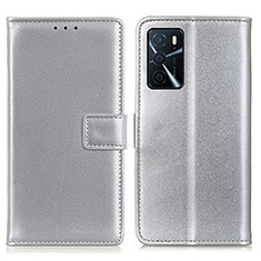 Leather Case Stands Flip Cover Holder A08D for Oppo A16s Silver