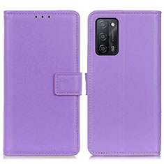 Leather Case Stands Flip Cover Holder A08D for Oppo A53s 5G Purple