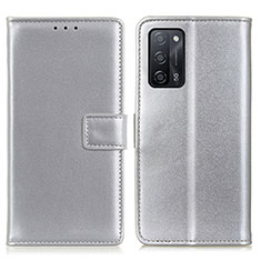 Leather Case Stands Flip Cover Holder A08D for Oppo A53s 5G Silver