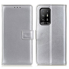 Leather Case Stands Flip Cover Holder A08D for Oppo A94 5G Silver